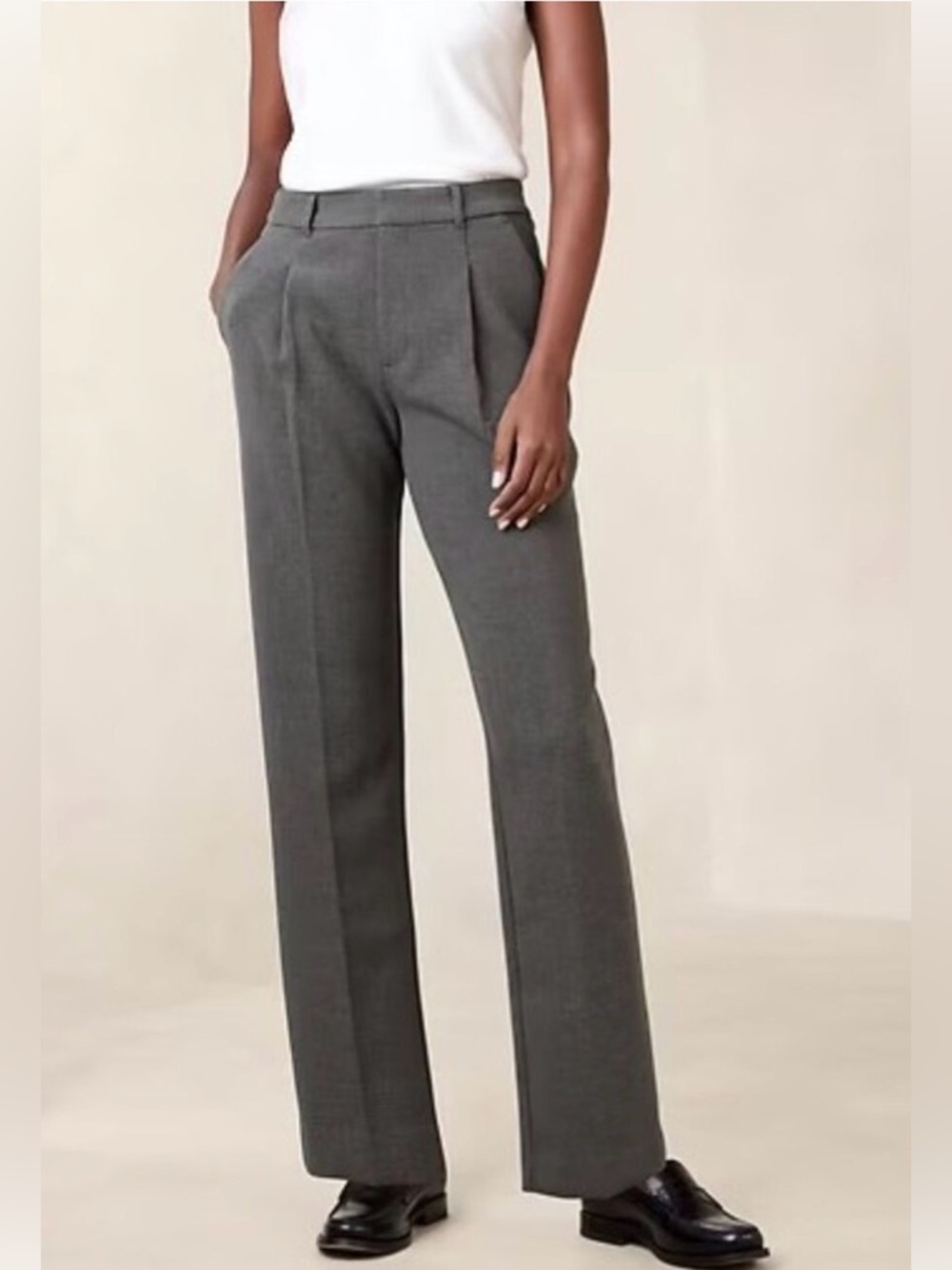 Banana republic Tailored High-Waist Straight-Leg Trousers - Gray